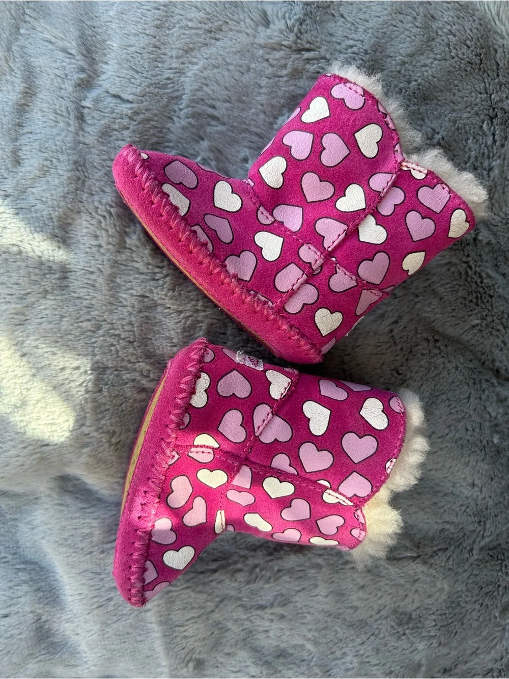 UGG Pink Heart Kids Booties with Plush Lining